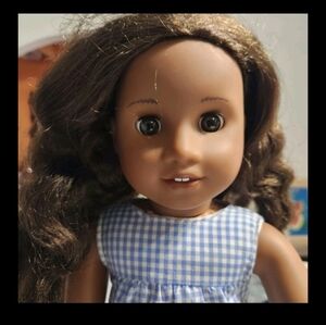 18"American Girl Doll with Blue Gingham Dress
